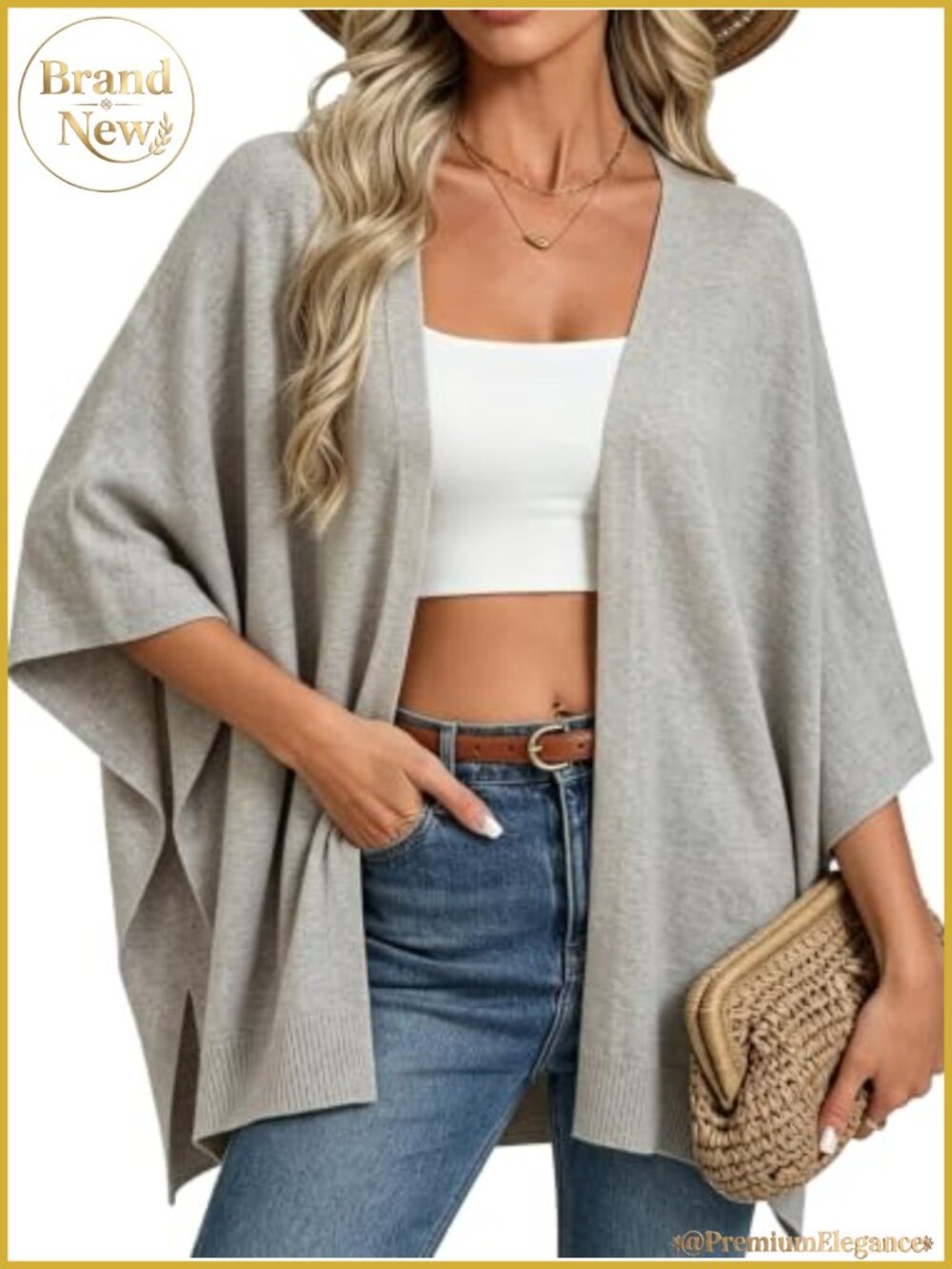 Open Front Knit Poncho Shawl Wrap Kimono Cardigan Batwing Sleeve